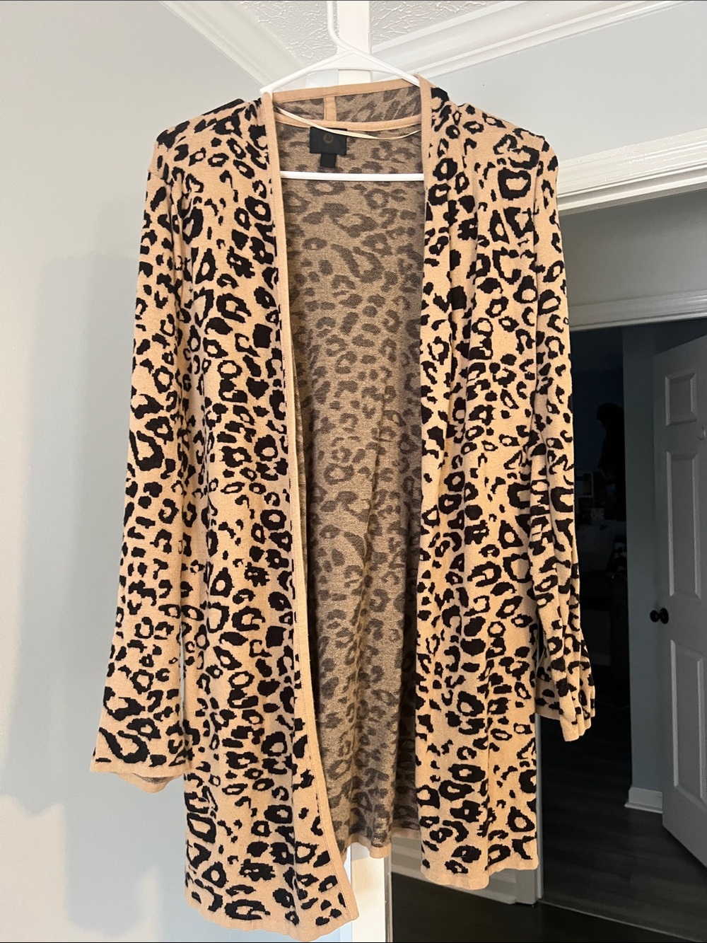 JM Collection Leopard-Pattern Open Cardigan in Camel and Black